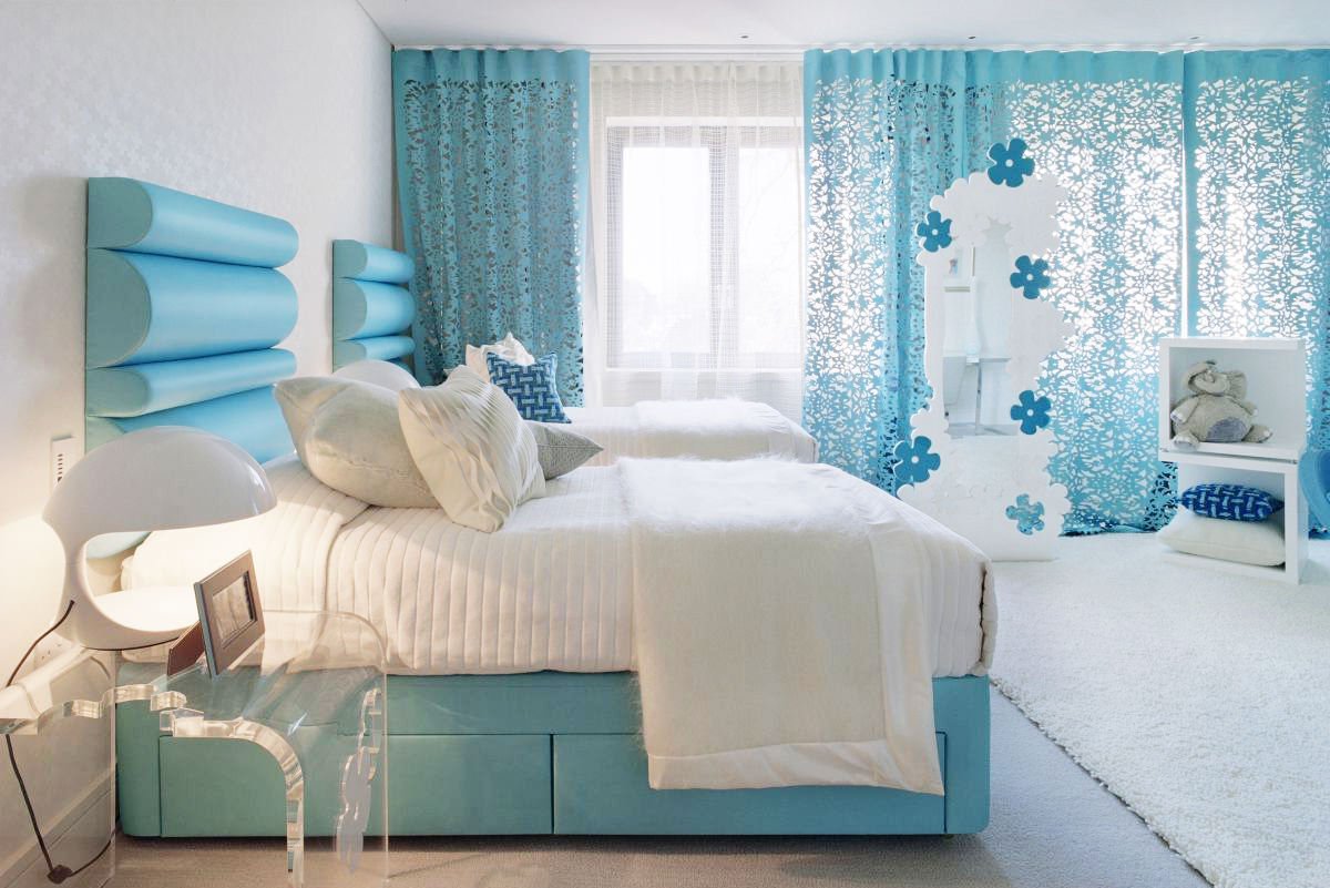mavi yatak odası dekor