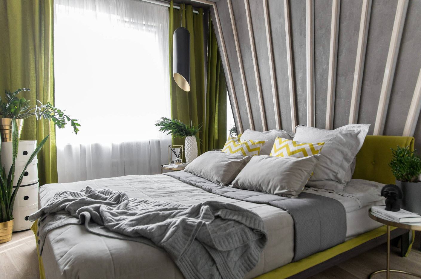İskandinav yatak odası yeşil fotoğraf