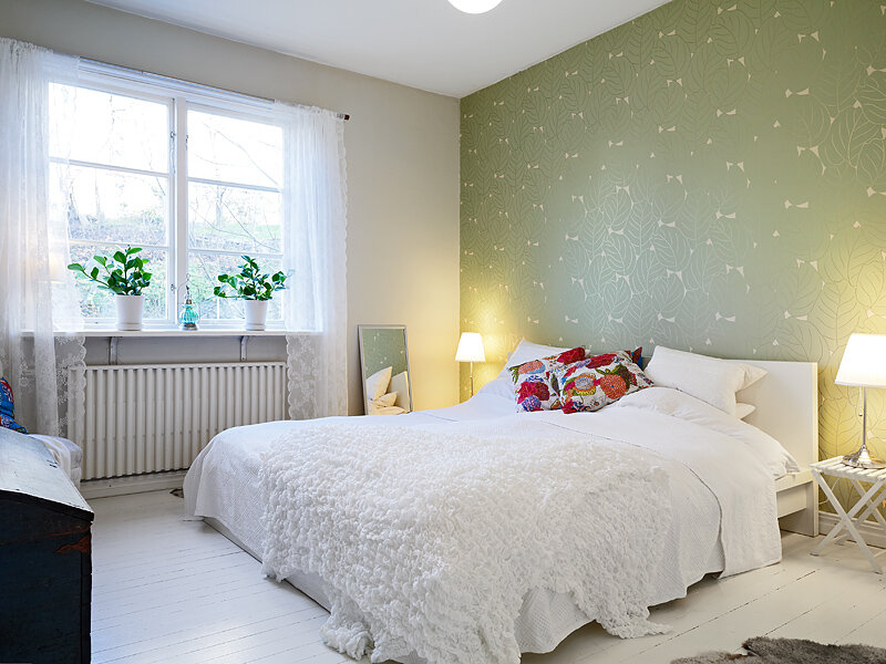 İskandinav tarzı yatak odası yeşil