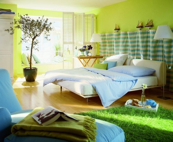 ภาพถ่ายการออกแบบห้องนอนสีเขียว