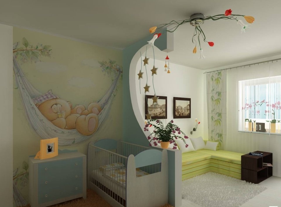 bir odada yatak odası ve çocuk odası