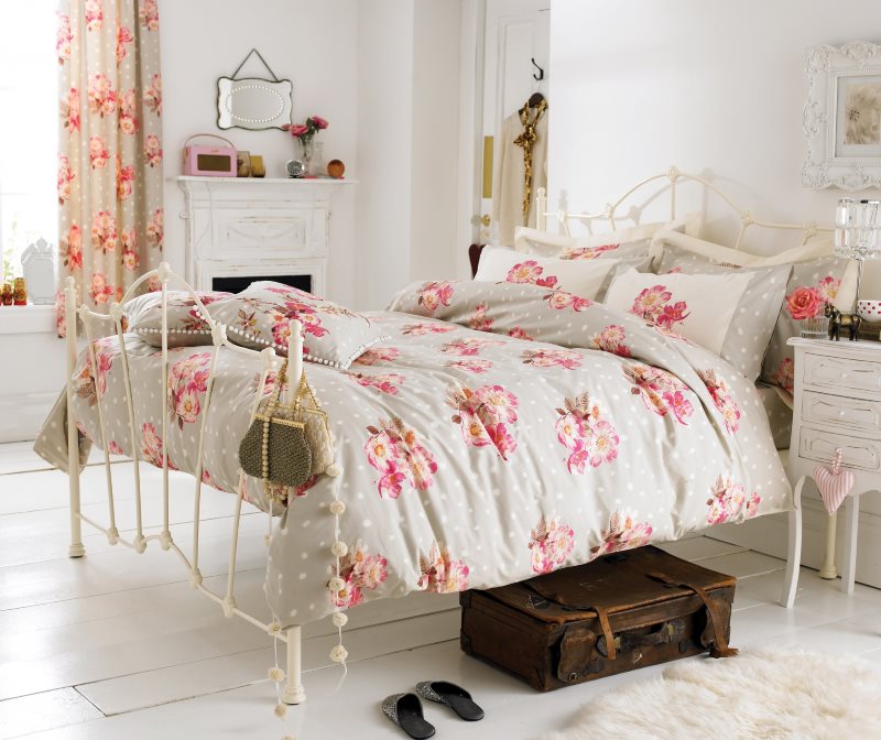 Wrought iron bed in the bedroom of a young girl