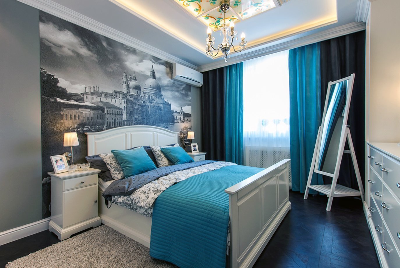turkuaz yatak odası dekor