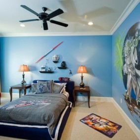 chambre à coucher en photo intérieure bleue