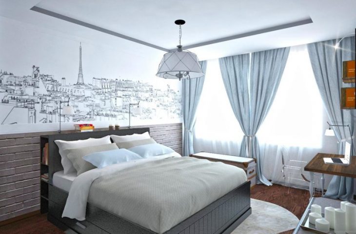 İskandinav yatak odası dekor fotoğraf