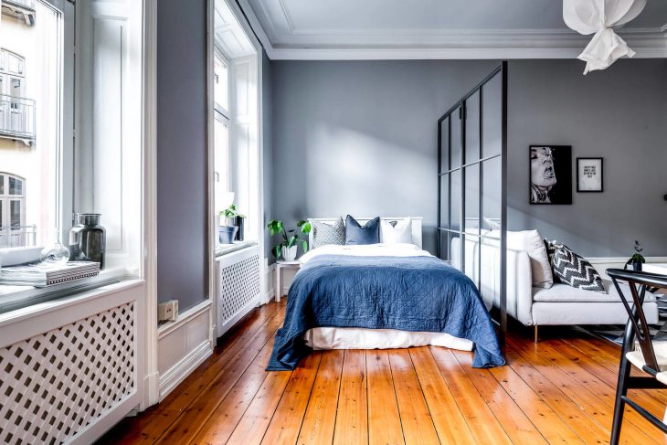 İskandinav tarzı yatak odası fotoğrafı
