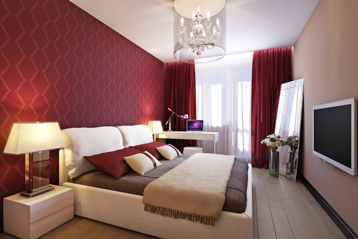 phòng ngủ màu be với burgundy