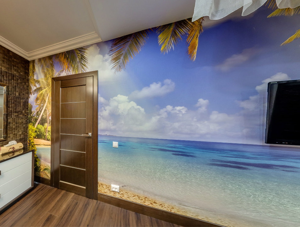 Brown wall mural in the photo wallpaper room