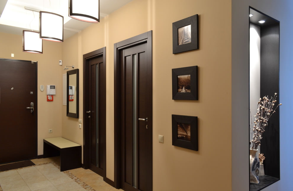Dark brown doors in a spacious entrance hall