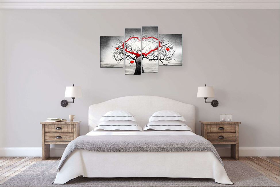 Modulārs attēls kā guļamistabas interjera dekors