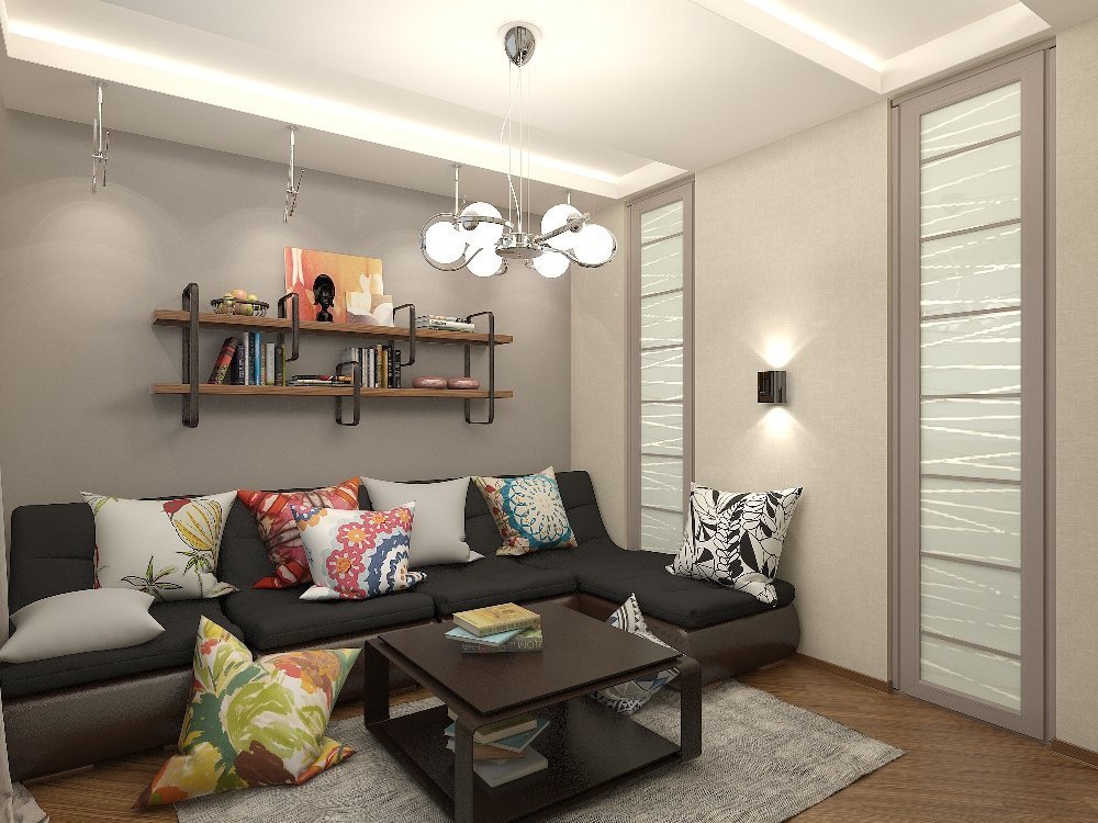 Living area in a studio apartment