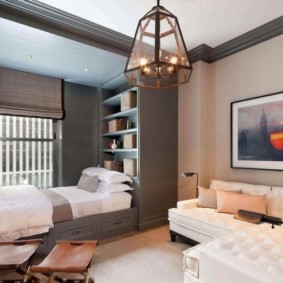 oturma odası yatak odası tasarımı 16 metrekare fikirler görünümleri