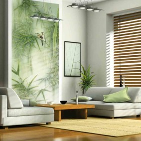 Dzīvojamā istaba dzīvoklī ar eko stila elementiem