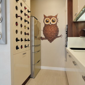 Owl on the wall of the kitchen in the apartment