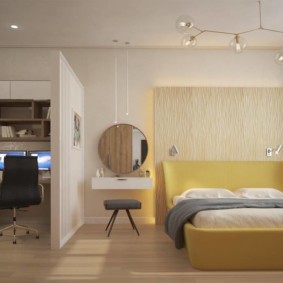 Bir işyeri ile bir kadın yatak odası tasarımı