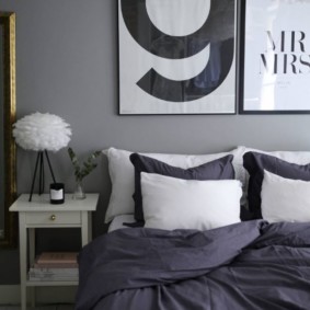 Gray textile on the bed in the bedroom