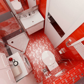 רצפה אדומה בחדר אמבטיה משולב