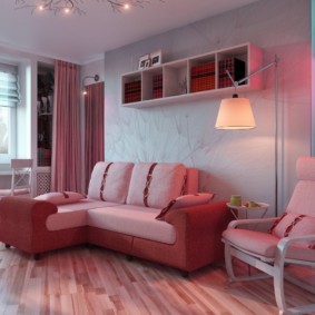 Pink upholstered corner sofa