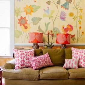 Bright pillows on the sofa in the living room