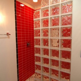Carreau rouge sur le mur de la salle de bain
