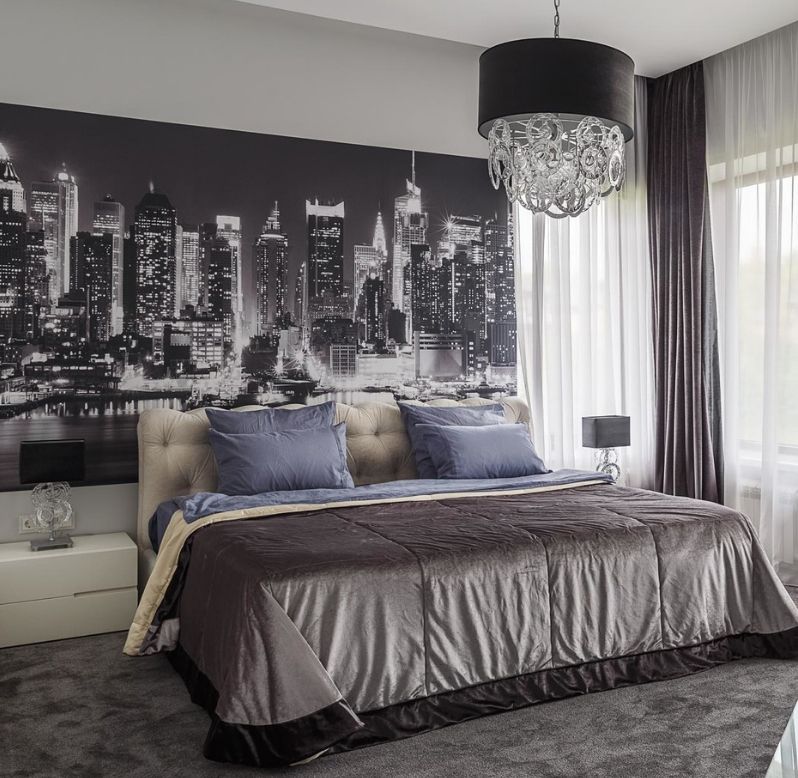 Wall mural on the bedroom wall in a modern style