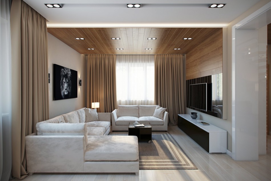 וילונות חומים בדירה בסגנון מודרני