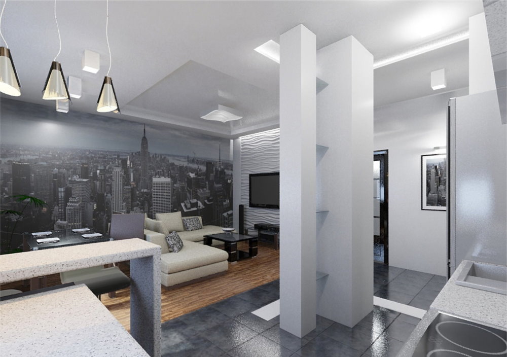 High-tech one-room apartment design
