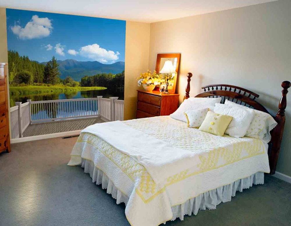 غرفة نوم صغيرة مع الجداريات الجميلة