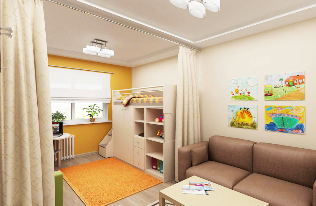 Bērnu zona studijas tipa dzīvoklī