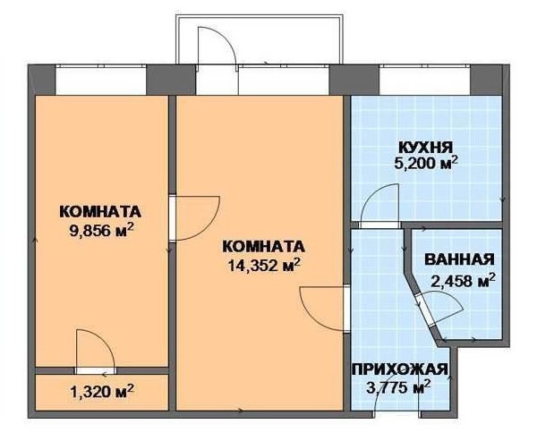 خطة من غرفتين خروتشوف قبل إعادة التطوير