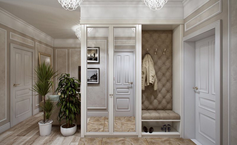 couloir dans une armoire de style classique avec miroir