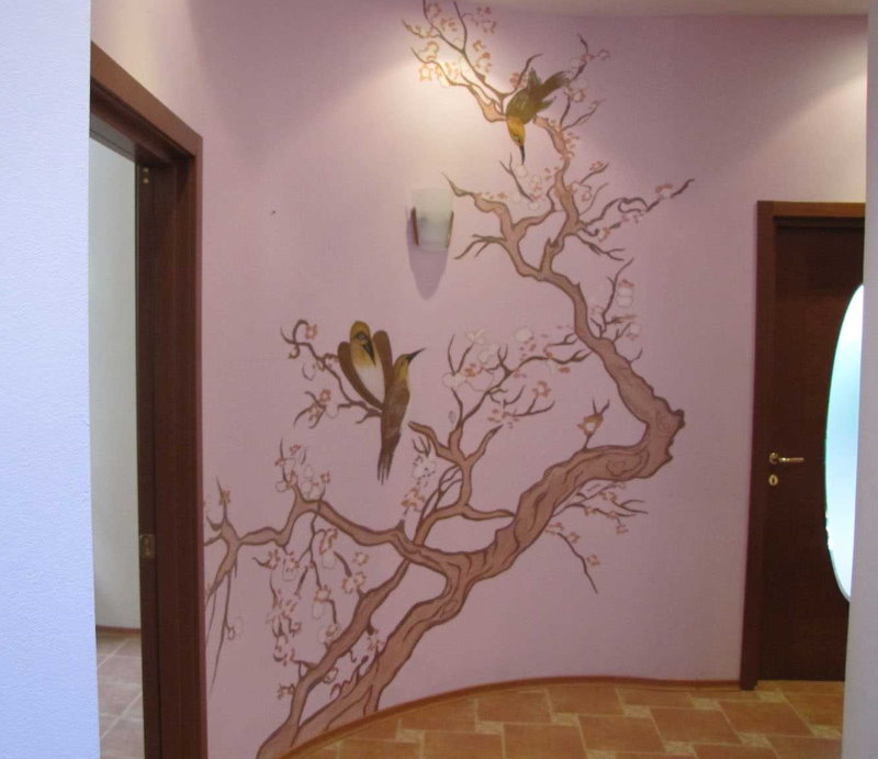 Drawing on the wall in the hallway interior