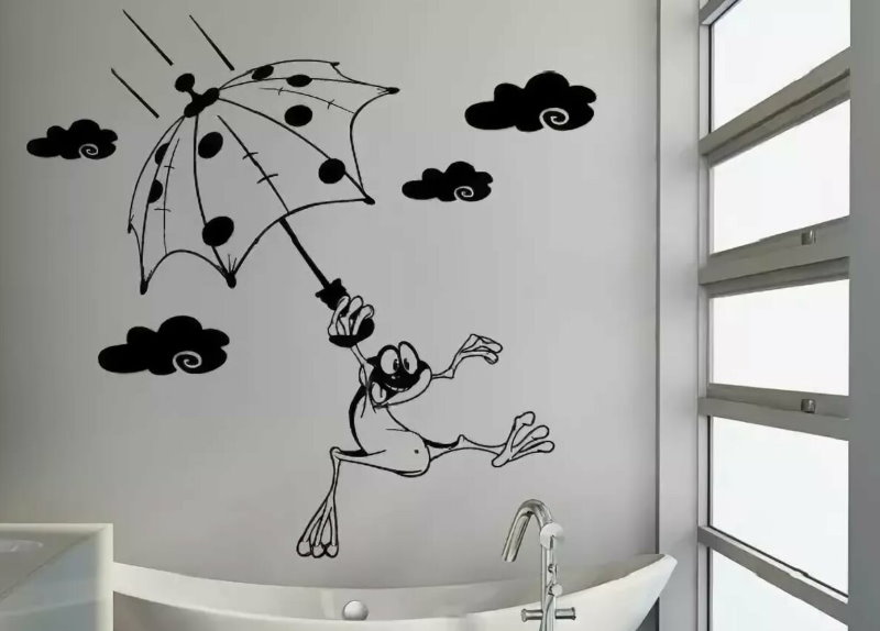 Tường phòng tắm màu trắng với hoa văn màu đen