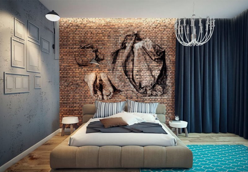 Wall painting in the interior of an industrial style room