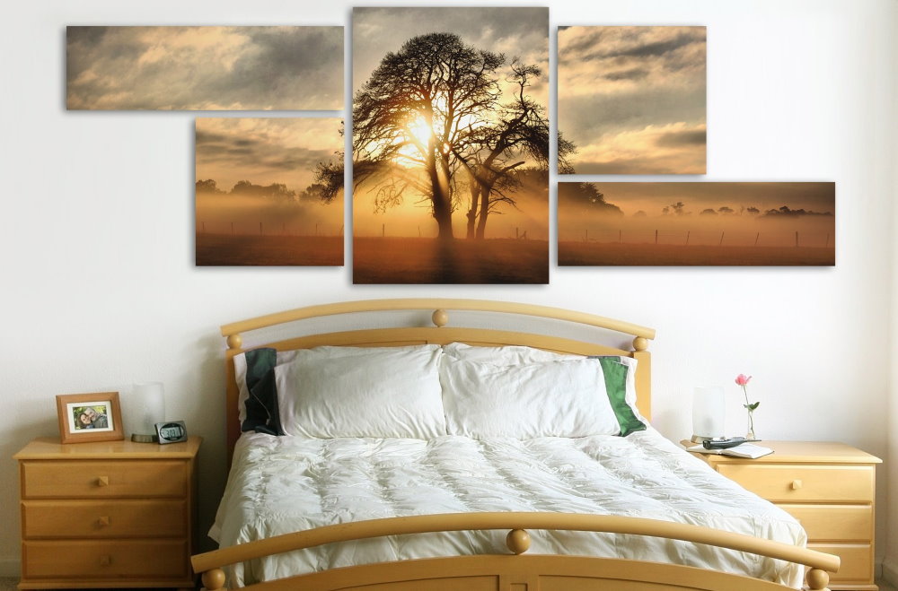 Sunrise on the picture in the bedroom