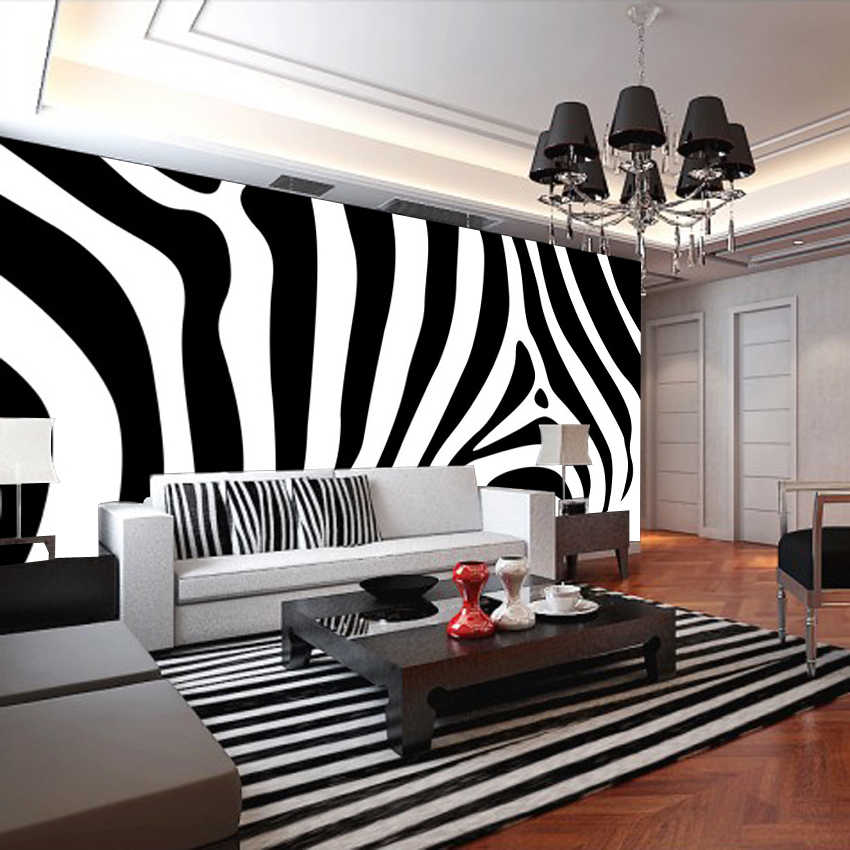 Oturma odası duvardaki siyah beyaz zebra