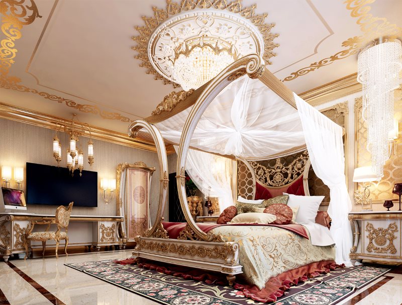 oriental style canopy on the bed