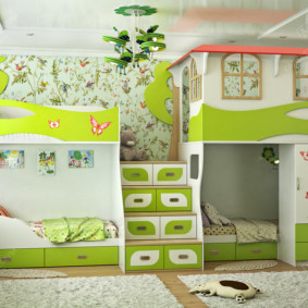 chambre d'enfant pour trois enfants décoration photo
