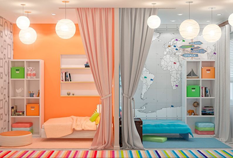 conception d'une chambre d'enfant pour les enfants hétérosexuels