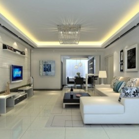 augsto tehnoloģiju dzīvojamās istabas sienu dizains