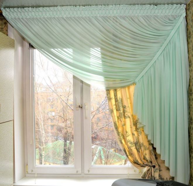 Double sided curtain on the kitchen window