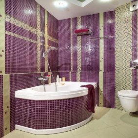 Purple tile on the bathroom wall
