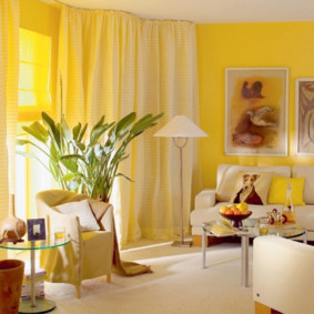 اللون الأصفر في المناطق الداخلية من غرفة المعيشة