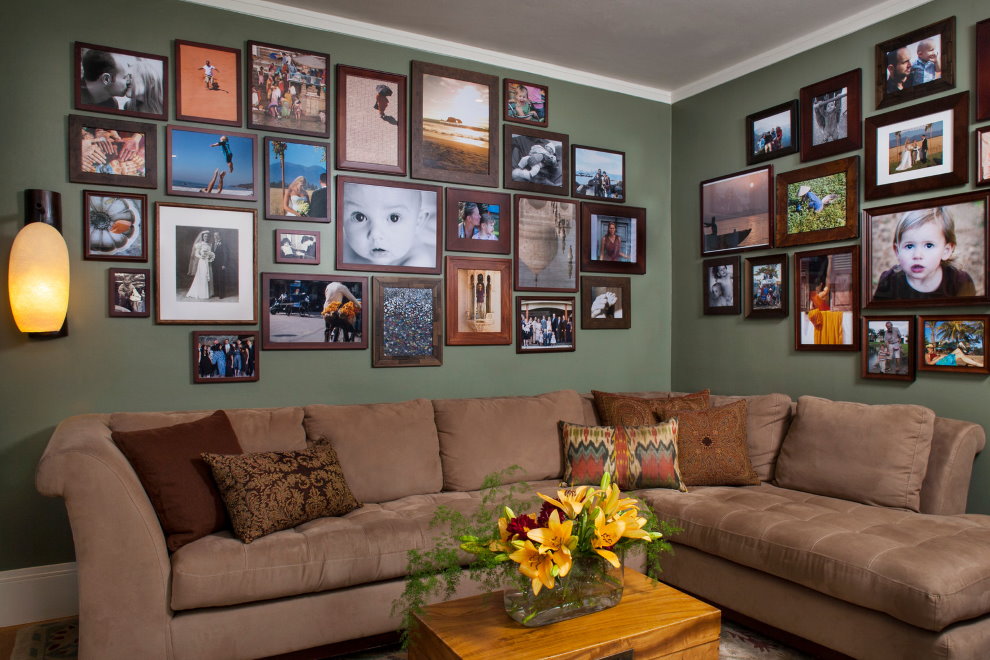 Family photos in the living room interior