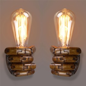 Wall lights with wooden fingers
