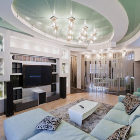 Spotlights on the ceiling of the living room in a modern style