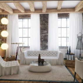 Wooden beams on the living room ceiling