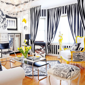 Striped curtains in a bright room