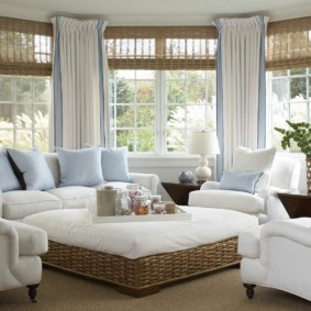 Blue pillows on white furniture