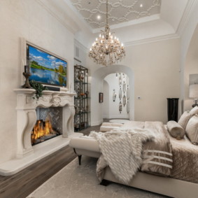 High ceiling bedroom fireplace
